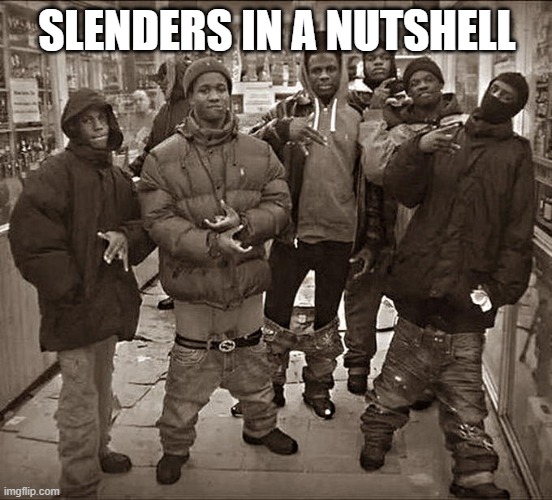 Slenders In A Nutshell |  SLENDERS IN A NUTSHELL | image tagged in all my homies hate | made w/ Imgflip meme maker