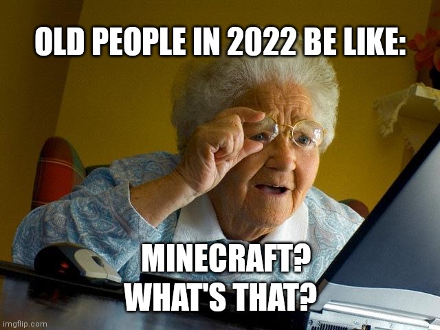 Old people found this very confusing | OLD PEOPLE IN 2022 BE LIKE:; WHAT'S THAT? MINECRAFT? | image tagged in memes,grandma finds the internet,minecraft | made w/ Imgflip meme maker