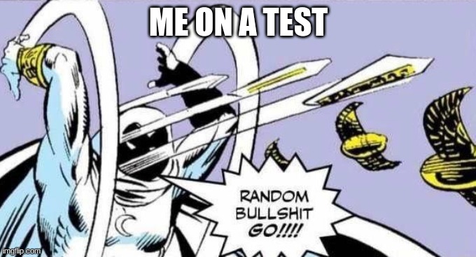 Random Bullshit Go! | ME ON A TEST | image tagged in random bullshit go | made w/ Imgflip meme maker