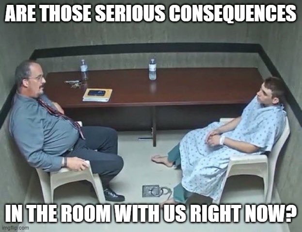 Are they in the room with us right now? | ARE THOSE SERIOUS CONSEQUENCES; IN THE ROOM WITH US RIGHT NOW? | image tagged in are they in the room with us right now | made w/ Imgflip meme maker