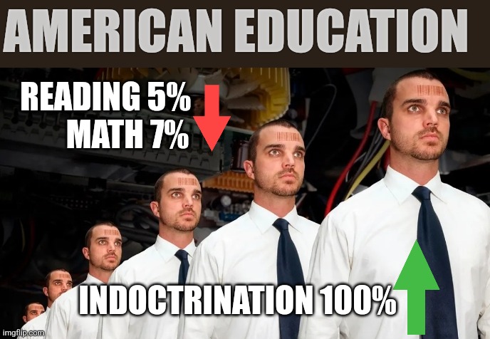 AMERICAN EDUCATION; READING 5%; MATH 7%; INDOCTRINATION 100% | made w/ Imgflip meme maker