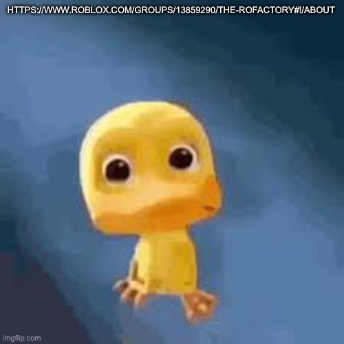 Crying duck | HTTPS://WWW.ROBLOX.COM/GROUPS/13859290/THE-ROFACTORY#!/ABOUT | image tagged in crying duck | made w/ Imgflip meme maker