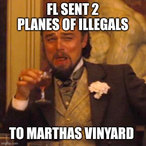 Laughing Leo | FL SENT 2 PLANES OF ILLEGALS; TO MARTHAS VINYARD | image tagged in memes,laughing leo | made w/ Imgflip meme maker