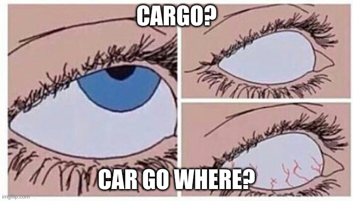 -insert genius title here- | CARGO? CAR GO WHERE? | image tagged in eye roll | made w/ Imgflip meme maker