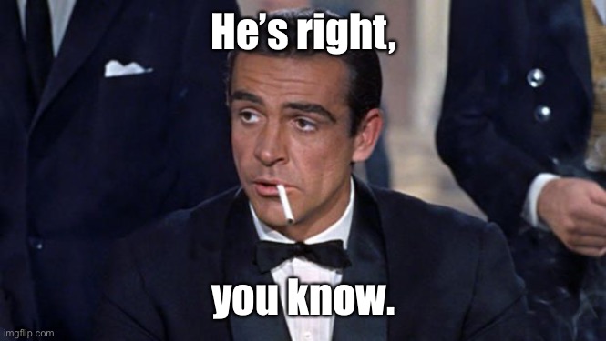 James Bond | He’s right, you know. | image tagged in james bond | made w/ Imgflip meme maker