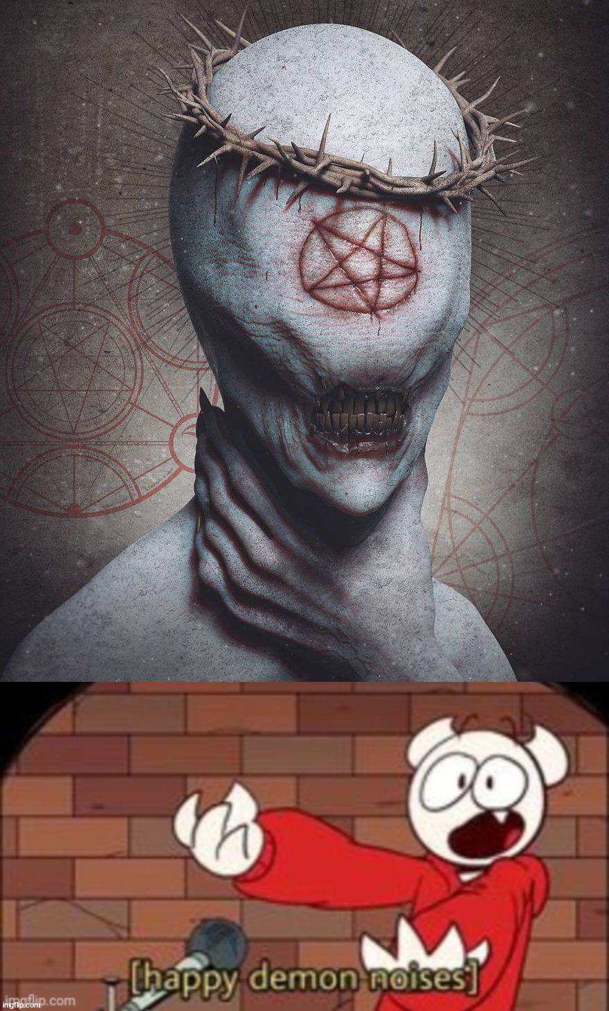 image tagged in somethingelseyt happy demon noises,cursed image | made w/ Imgflip meme maker