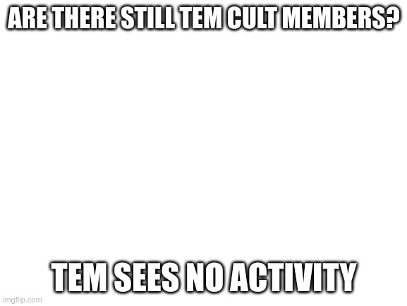 anyone? | ARE THERE STILL TEM CULT MEMBERS? TEM SEES NO ACTIVITY | image tagged in blank white template,temmie | made w/ Imgflip meme maker