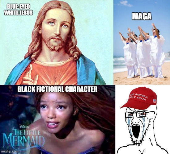 colorblindness | image tagged in white,jesus,black,little mermaid | made w/ Imgflip meme maker