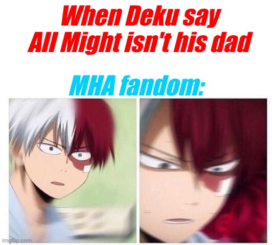Todoroki | When Deku say All Might isn't his dad; MHA fandom: | image tagged in todoroki | made w/ Imgflip meme maker