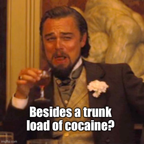 Laughing Leo Meme | Besides a trunk load of cocaine? | image tagged in memes,laughing leo | made w/ Imgflip meme maker