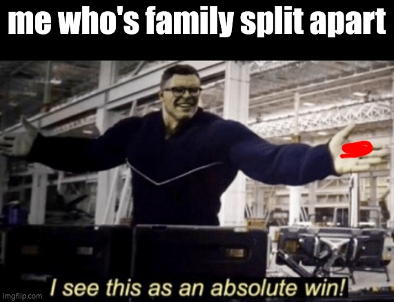 I See This as an Absolute Win! | me who's family split apart | image tagged in i see this as an absolute win | made w/ Imgflip meme maker