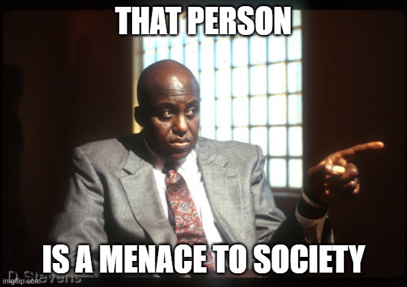 Menace 2 society detective | THAT PERSON IS A MENACE TO SOCIETY | image tagged in menace 2 society detective | made w/ Imgflip meme maker