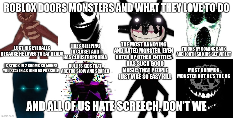 Doors Monsters With Info roblox Imgflip