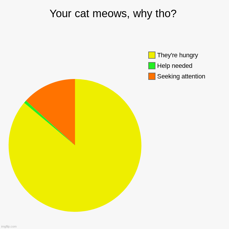 When your cat meows | Your cat meows, why tho? | Seeking attention, Help needed, They're hungry | image tagged in cats | made w/ Imgflip chart maker