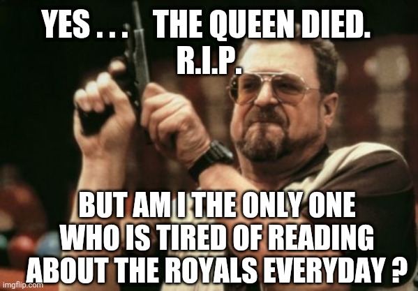 Move On |  YES . . .    THE QUEEN DIED. 
R.I.P. BUT AM I THE ONLY ONE WHO IS TIRED OF READING ABOUT THE ROYALS EVERYDAY ? | image tagged in am i the only one around here,liberals,england,leftists,democrats | made w/ Imgflip meme maker