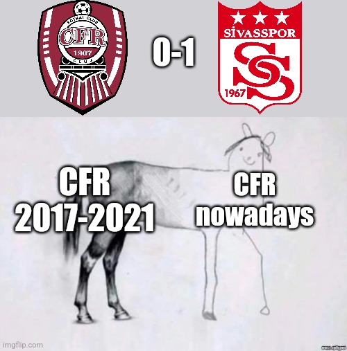 CFR 0-1 Sivasspor | 0-1; CFR
2017-2021; CFR
nowadays | image tagged in horse drawing,cfr cluj,conference,funny,futbol,memes | made w/ Imgflip meme maker