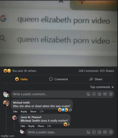 Queen Elizabeth | image tagged in queen elizabeth,death,porn | made w/ Imgflip meme maker