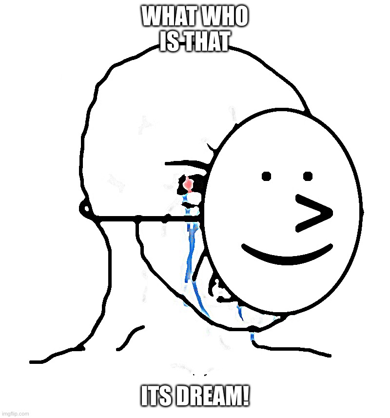 Pretending To Be Happy, Hiding Crying Behind A Mask | WHAT WHO
 IS THAT; ITS DREAM! | image tagged in pretending to be happy hiding crying behind a mask | made w/ Imgflip meme maker