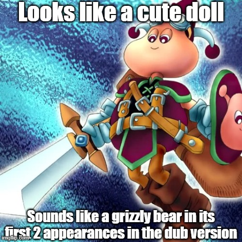 Misleading monster sound | Looks like a cute doll; Sounds like a grizzly bear in its first 2 appearances in the dub version | image tagged in yugioh | made w/ Imgflip meme maker