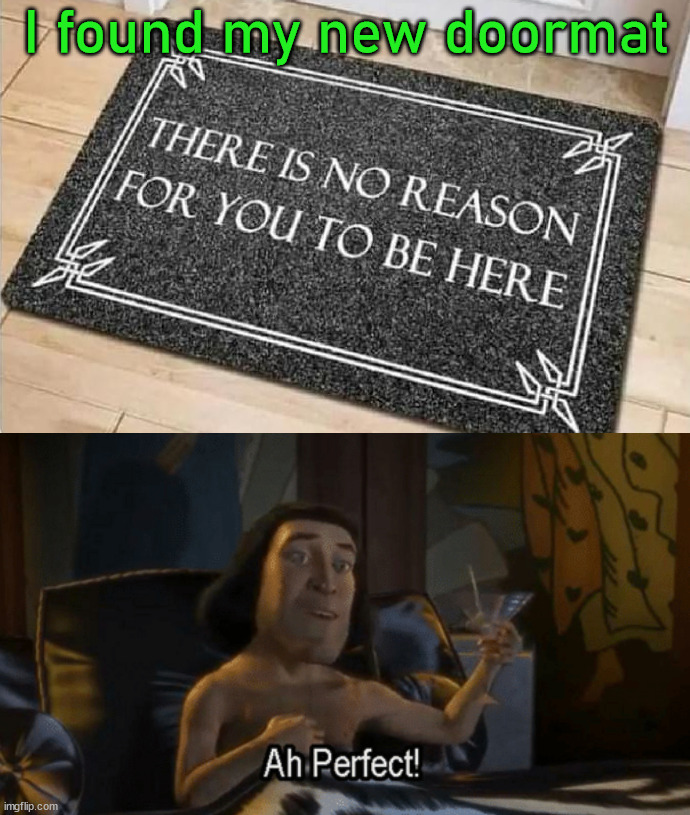 I found my new doormat | image tagged in lord farquad perfect | made w/ Imgflip meme maker