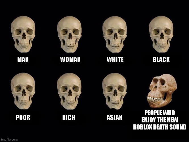Y | PEOPLE WHO ENJOY THE NEW ROBLOX DEATH SOUND | image tagged in empty skulls of truth,oof,roblox,memes,do you are have stupid | made w/ Imgflip meme maker