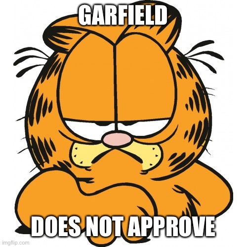 Garfield | GARFIELD; DOES NOT APPROVE | image tagged in garfield | made w/ Imgflip meme maker