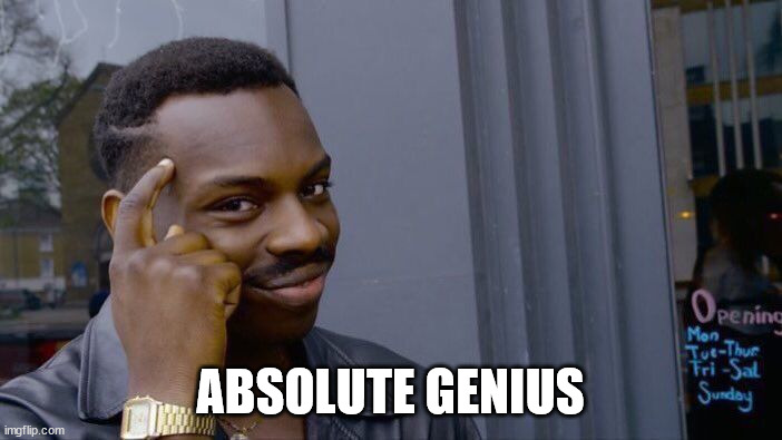 ABSOLUTE GENIUS | image tagged in memes,roll safe think about it | made w/ Imgflip meme maker