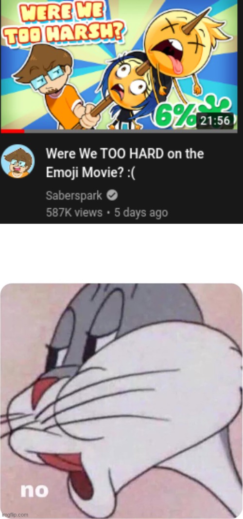 image tagged in bugs bunny no,emoji movie sucks | made w/ Imgflip meme maker