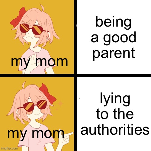 true story | being a good parent; my mom; lying to the authorities; my mom | image tagged in trans drake | made w/ Imgflip meme maker