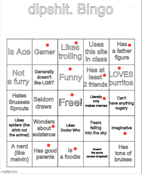 at least I assume I'm funny because people upvote my memes | image tagged in dipshit bingo | made w/ Imgflip meme maker