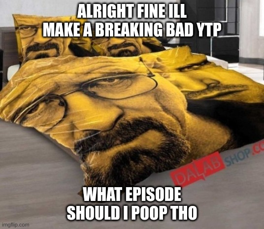 also downloading an episode will be harder now since i download episodes using wcoforever, and breaking bad isnt on there | ALRIGHT FINE ILL MAKE A BREAKING BAD YTP; WHAT EPISODE SHOULD I POOP THO | image tagged in memes,funny,breaking bed,breaking bad,ytp,question | made w/ Imgflip meme maker