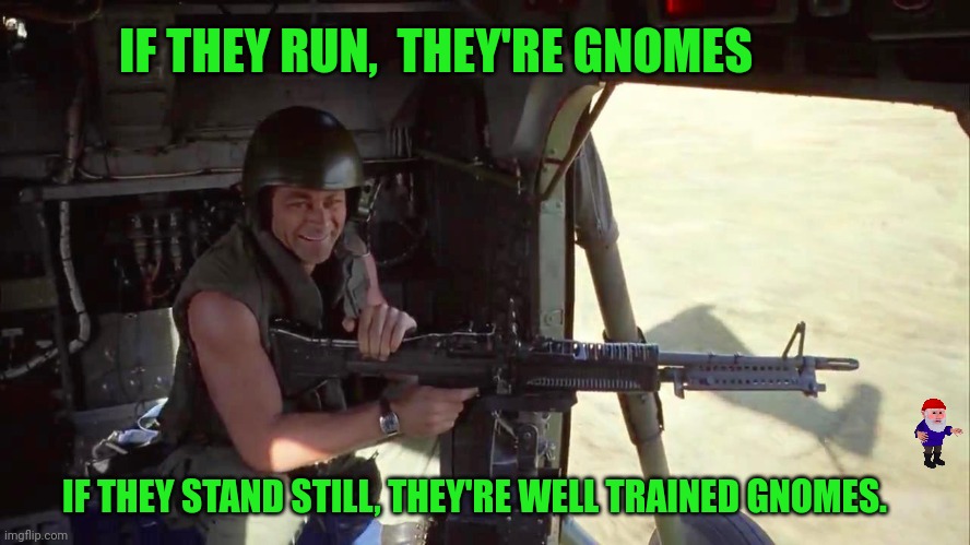 IF THEY RUN,  THEY'RE GNOMES IF THEY STAND STILL, THEY'RE WELL TRAINED GNOMES. | made w/ Imgflip meme maker
