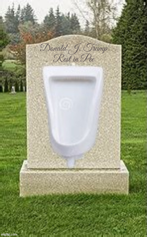 Donald J. Trump rest in pee. | Donald J. Trump
Rest in Pee | image tagged in donald trump,grave,tombstone,urinal,maga | made w/ Imgflip meme maker