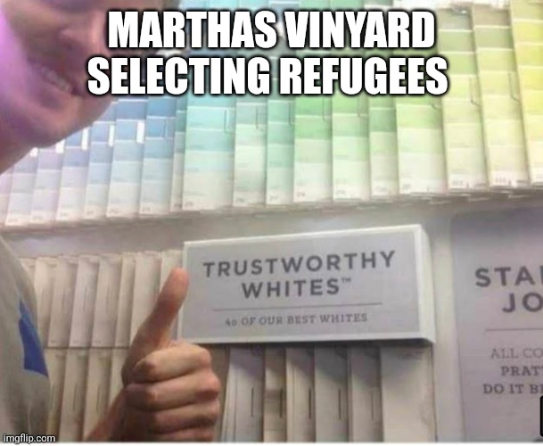 Trustworthy | MARTHAS VINYARD SELECTING REFUGEES | image tagged in trustworthy | made w/ Imgflip meme maker