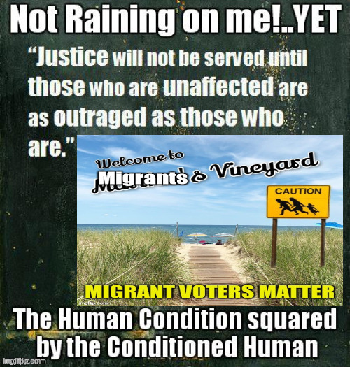 Migrants Vineyard..."It's raining on me" | image tagged in immigration,invasion,shoe on other foot,marthas vineyardd,biden | made w/ Imgflip meme maker
