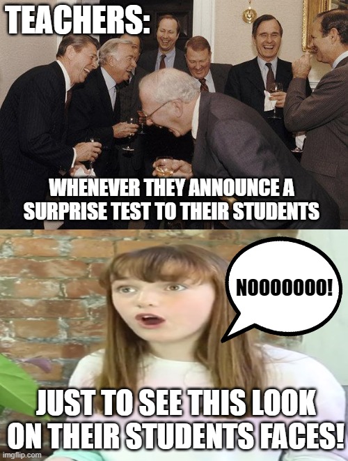 Those Sinister Teachers, Sometimes... | NOOOOOOO! JUST TO SEE THIS LOOK ON THEIR STUDENTS FACES! | image tagged in memes,school,surprise test,so true,wait what,oh no | made w/ Imgflip meme maker