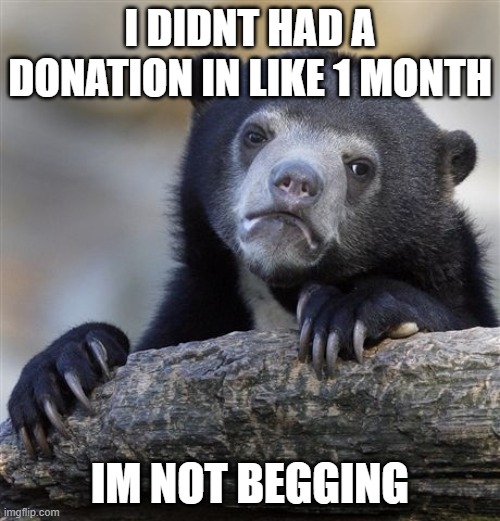 That type of people | I DIDNT HAD A DONATION IN LIKE 1 MONTH; IM NOT BEGGING | image tagged in memes,confession bear | made w/ Imgflip meme maker