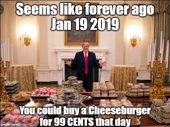 Transitory Inflation | Seems like forever ago
Jan 19 2019; You could buy a Cheeseburger for 99 CENTS that day | image tagged in memes | made w/ Imgflip meme maker