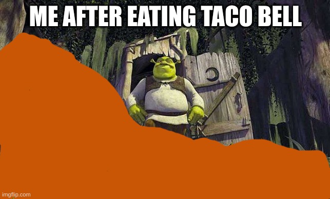 shrek ate taco bell, overcrapped | ME AFTER EATING TACO BELL | image tagged in shrek outhouse | made w/ Imgflip meme maker