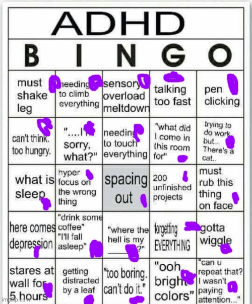 Ooof | image tagged in adhd bingo,adhd | made w/ Imgflip meme maker