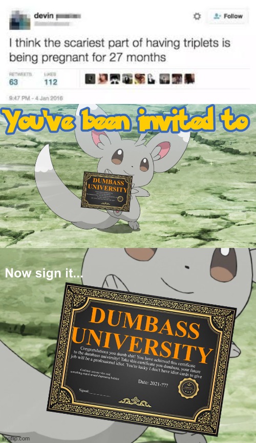 bruh | image tagged in you've been invited to dumbass university | made w/ Imgflip meme maker