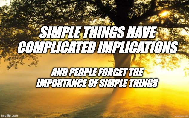 nature | SIMPLE THINGS HAVE COMPLICATED IMPLICATIONS; AND PEOPLE FORGET THE IMPORTANCE OF SIMPLE THINGS | image tagged in nature | made w/ Imgflip meme maker