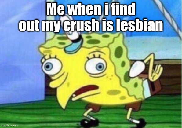 Mocking Spongebob | Me when i find out my crush is lesbian | image tagged in memes,mocking spongebob | made w/ Imgflip meme maker