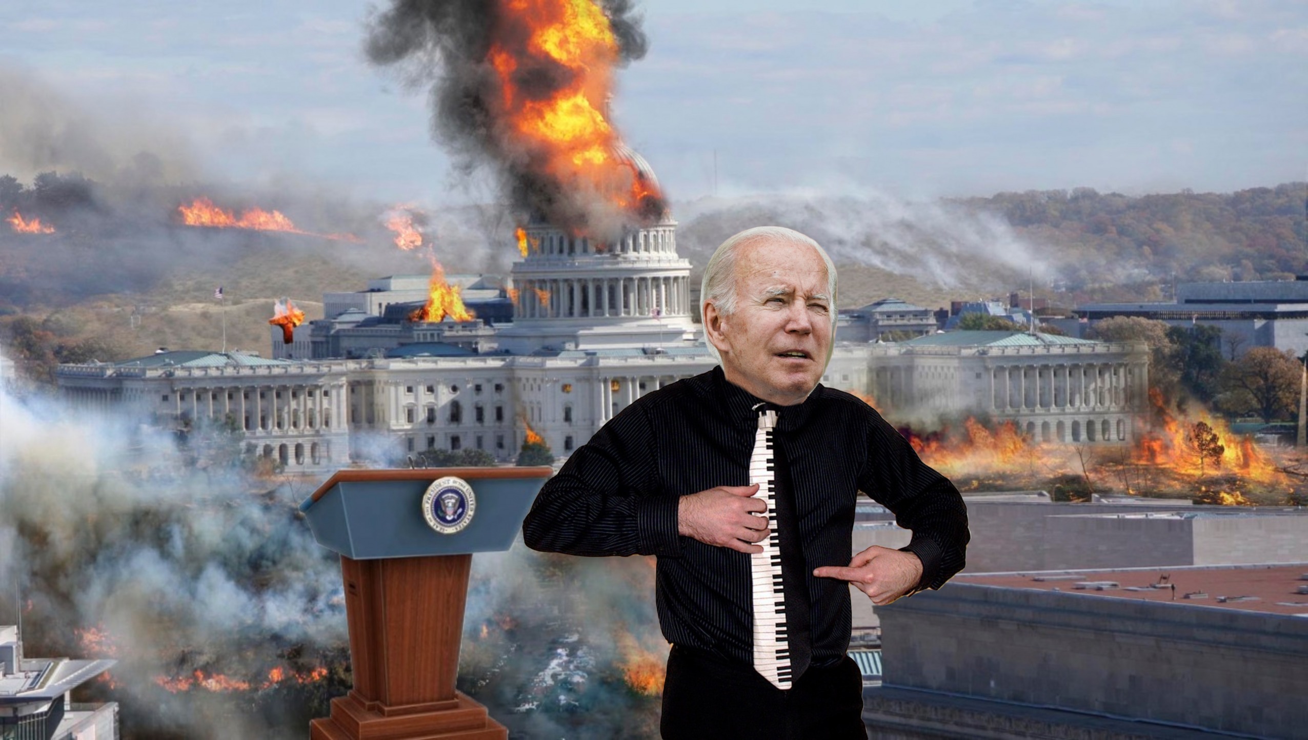 Biden DC burning. Blank Meme Template