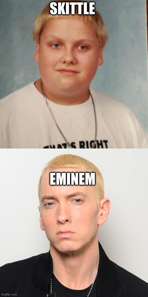 Eminem wannabe | SKITTLE; EMINEM | image tagged in wannabe | made w/ Imgflip meme maker