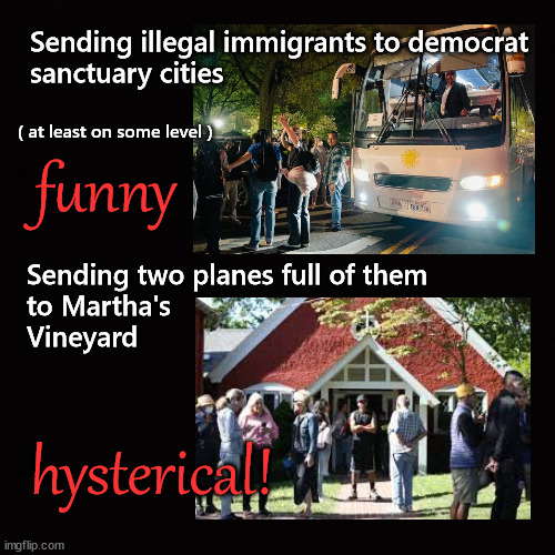 Sending illegal immigrants to democrat sanctuary cities ... | Sending illegal immigrants to democrat
sanctuary cities; ( at least on some level ); funny; Sending two planes full of them
to Martha's 
Vineyard; hysterical! | image tagged in martha's vineyard,illegal immigration | made w/ Imgflip meme maker