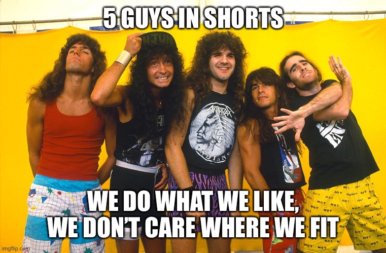 5 GUYS IN SHORTS WE DO WHAT WE LIKE, WE DON’T CARE WHERE WE FIT | made w/ Imgflip meme maker