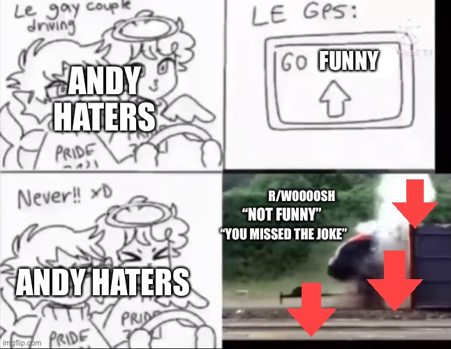 You guys are missing the joke, it’s not meant to be porh, it’s actually just something called gen z | FUNNY; ANDY HATERS; R/WOOOOSH; “NOT FUNNY”; “YOU MISSED THE JOKE”; ANDY HATERS | image tagged in r woooosh | made w/ Imgflip meme maker