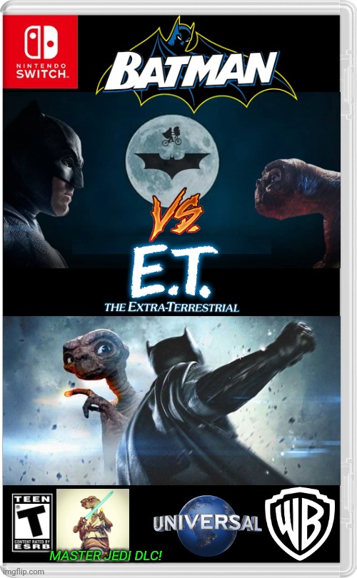 BATMAN VS E.T. | MASTER JEDI DLC! | image tagged in nintendo switch,batman,extraterrestrial,the batman,fake switch games | made w/ Imgflip meme maker