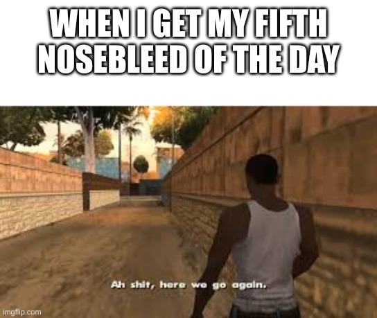 AAAAAAAAAAAAAAAAAAAAAAAAAAAAAAA |  WHEN I GET MY FIFTH NOSEBLEED OF THE DAY | image tagged in ah shit here we go again,nosebleed | made w/ Imgflip meme maker